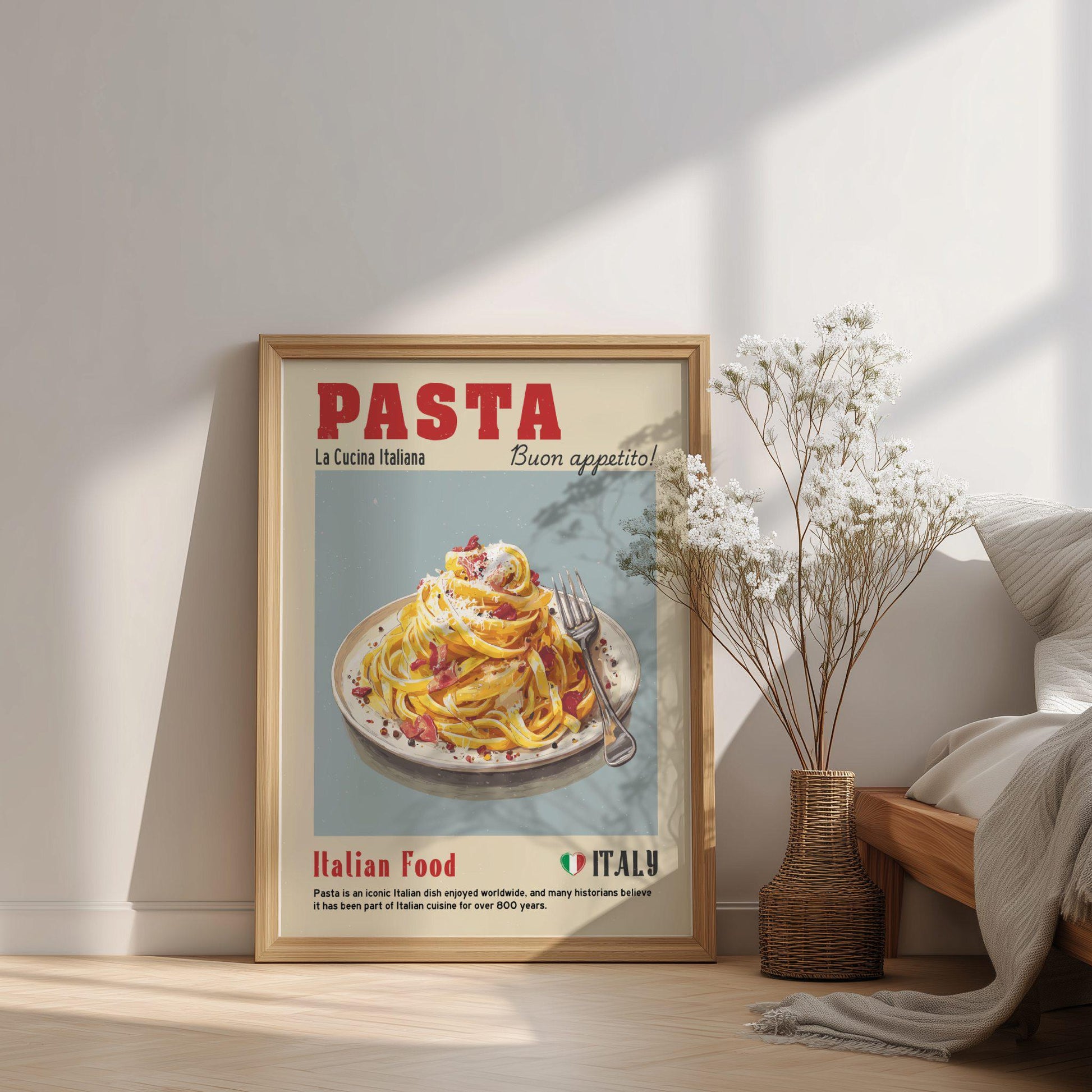 Tagliatelle Pasta Food Poster: Italian Food Kitchen Print