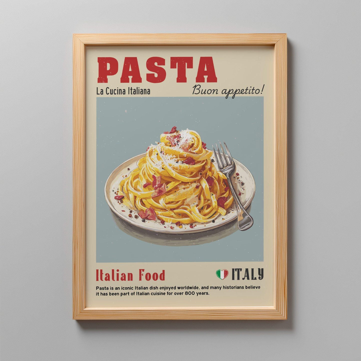 Tagliatelle Pasta Food Poster: Italian Food Kitchen Print