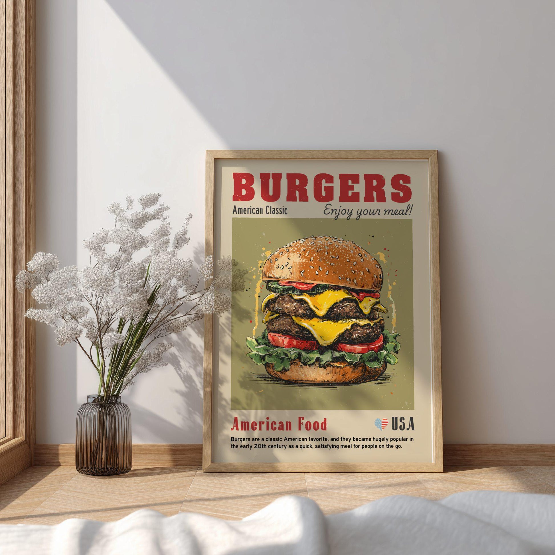 Burgers Food Poster: American Food Kitchen Print