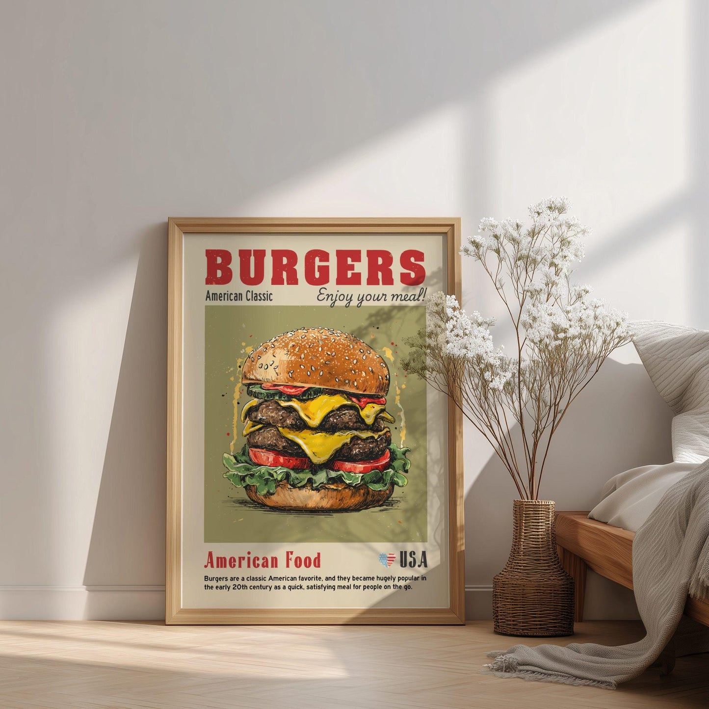 Burgers Food Poster: American Food Kitchen Print