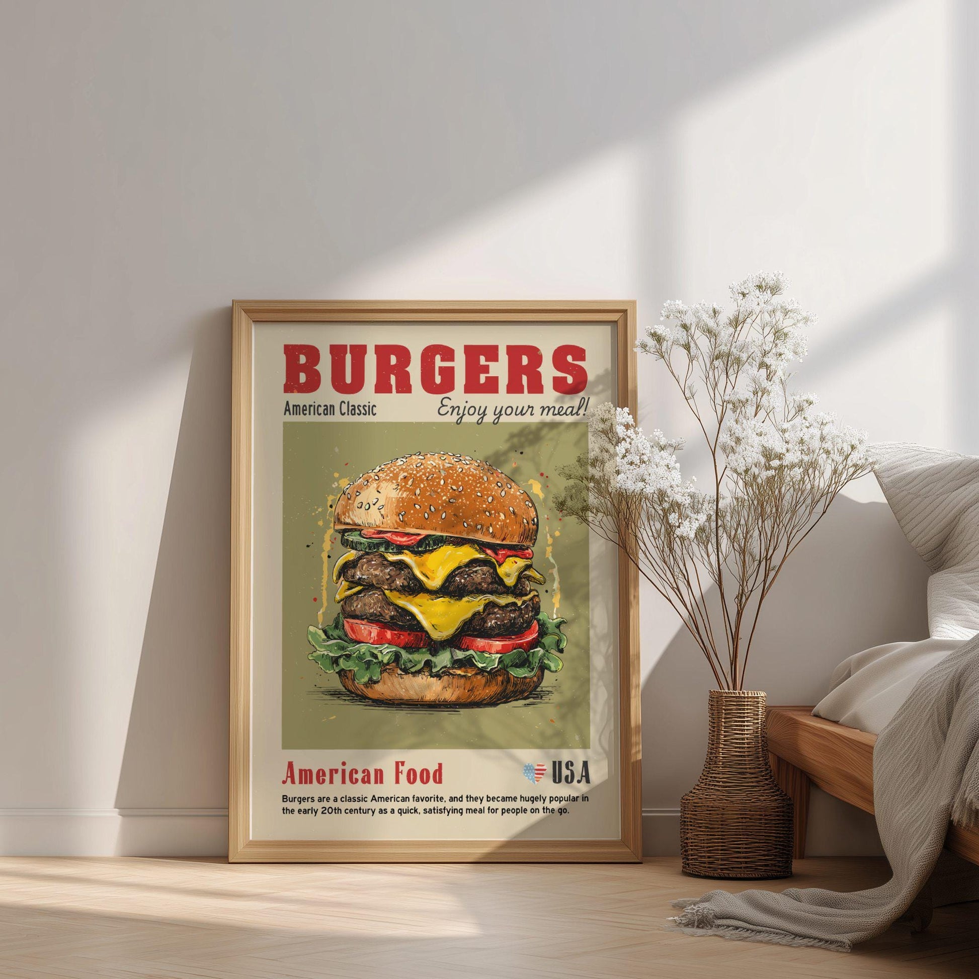Burgers Food Poster: American Food Kitchen Print