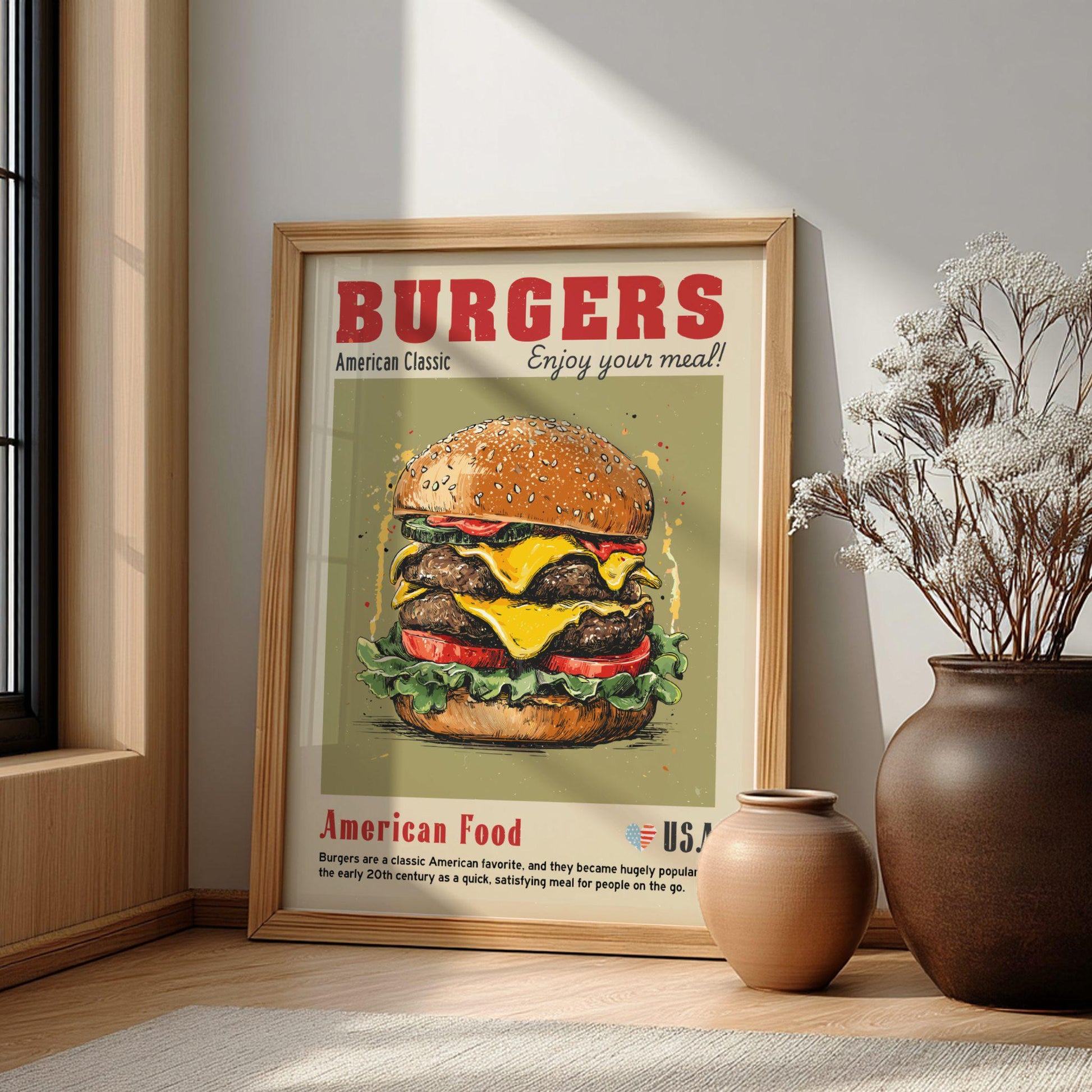 Burgers Food Poster: American Food Kitchen Print