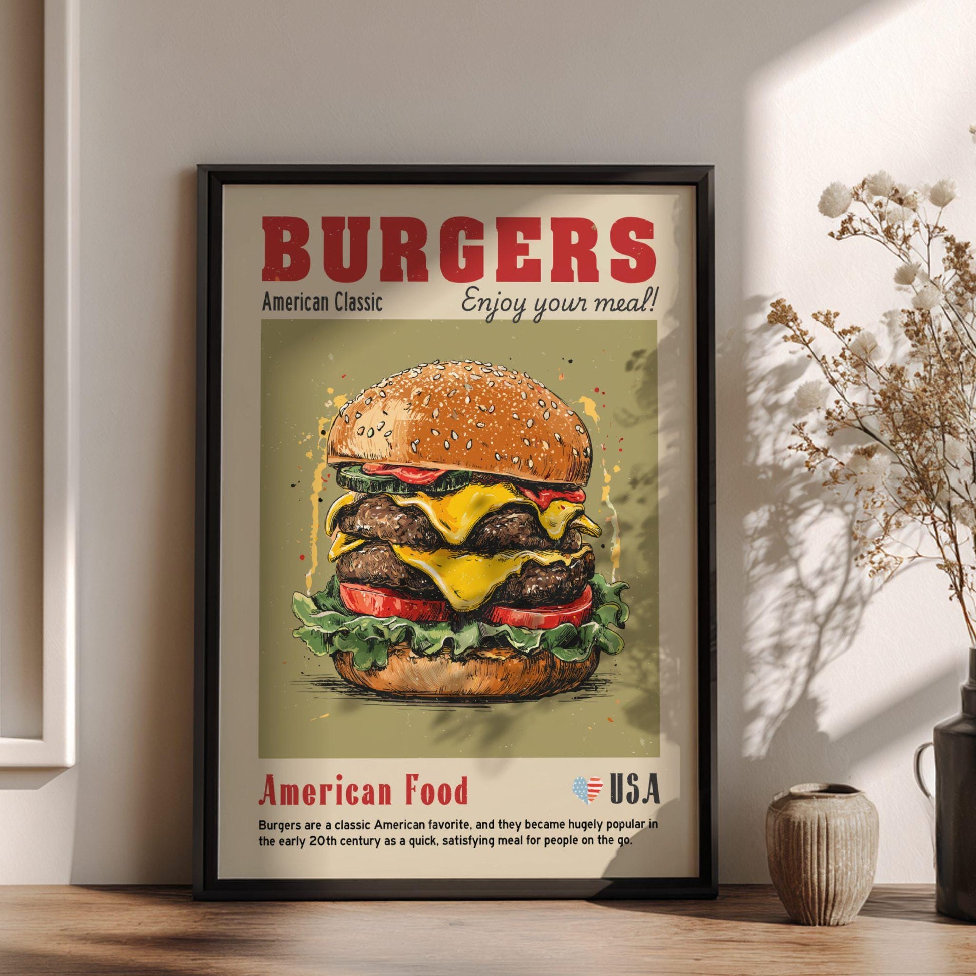 Burgers Food Poster: American Food Kitchen Print