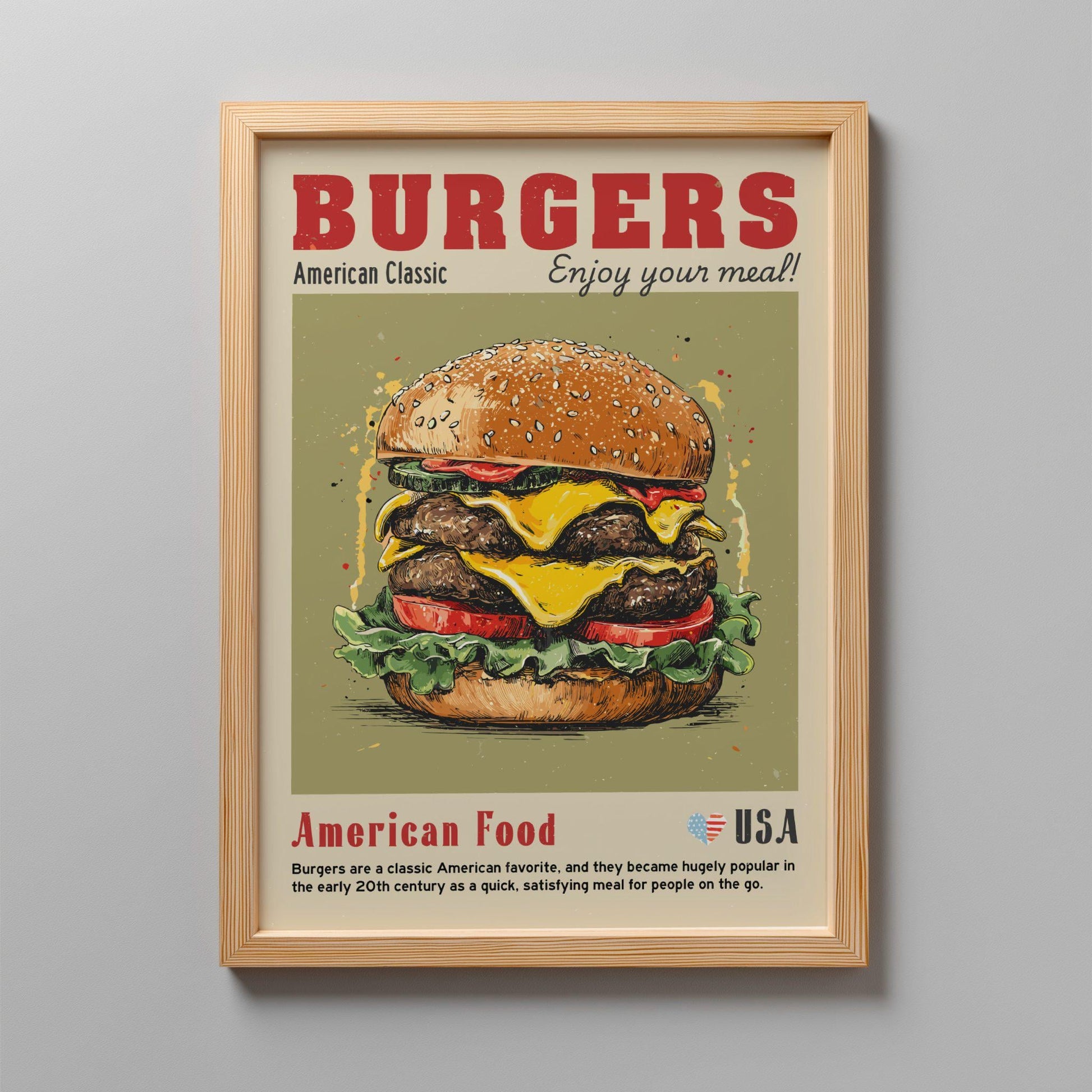 Burgers Food Poster: American Food Kitchen Print