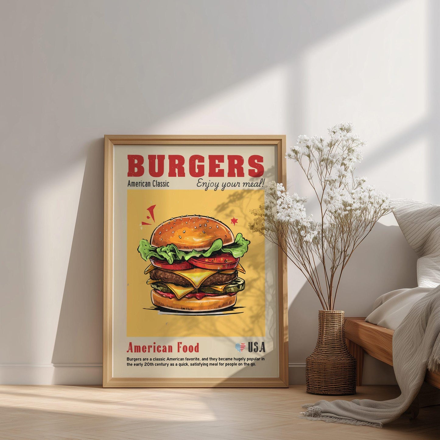 American Burgers Poster: USA Food Kitchen Print