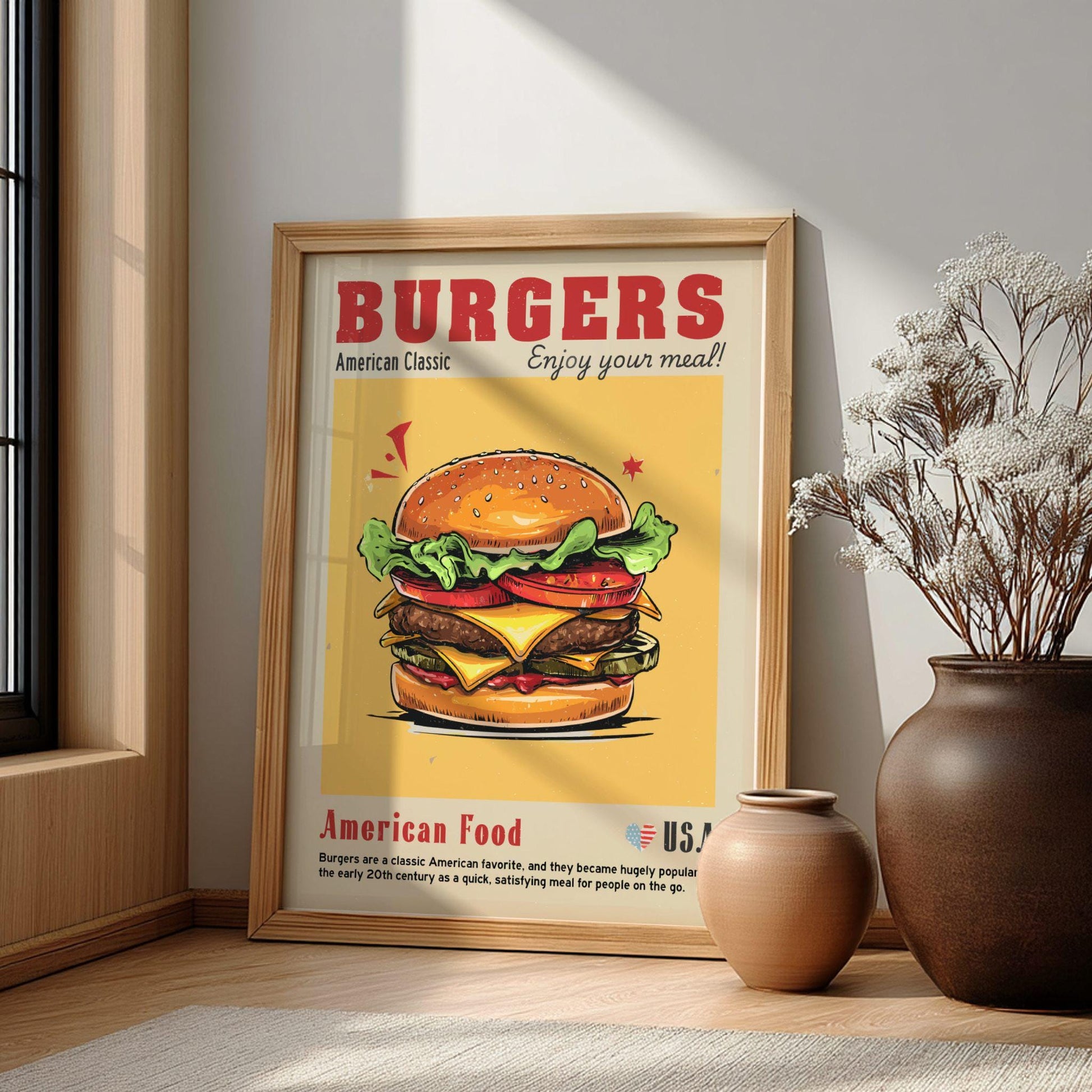 American Burgers Poster: USA Food Kitchen Print