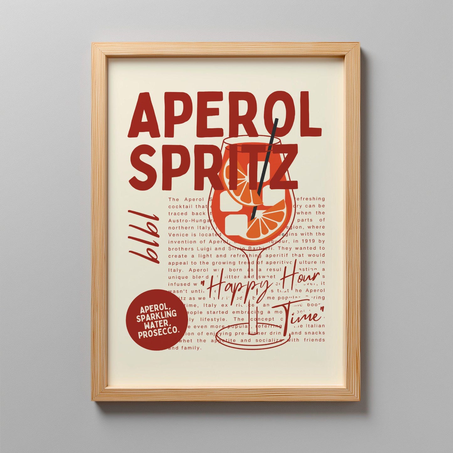 Aperol Spritz Drink Poster – Italian Cocktail Wall Art Print