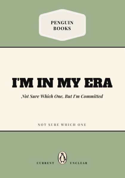 Funny quote poster featuring a penguin book illustration in green and cream tones