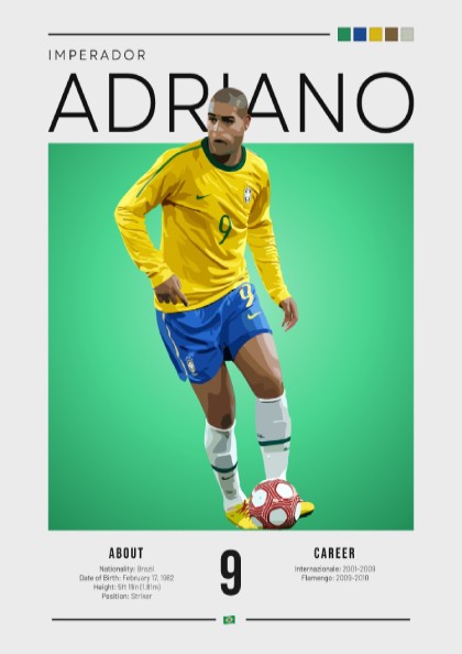 Adriano football player art featuring vibrant colors and dynamic pose, ideal for sports enthusiasts and wall