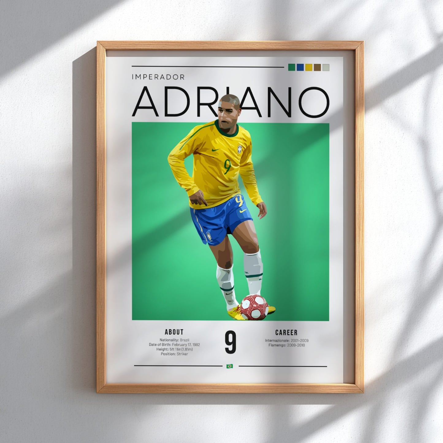 Adriano football player art featuring vibrant colors and dynamic pose, ideal for sports enthusiasts and wall