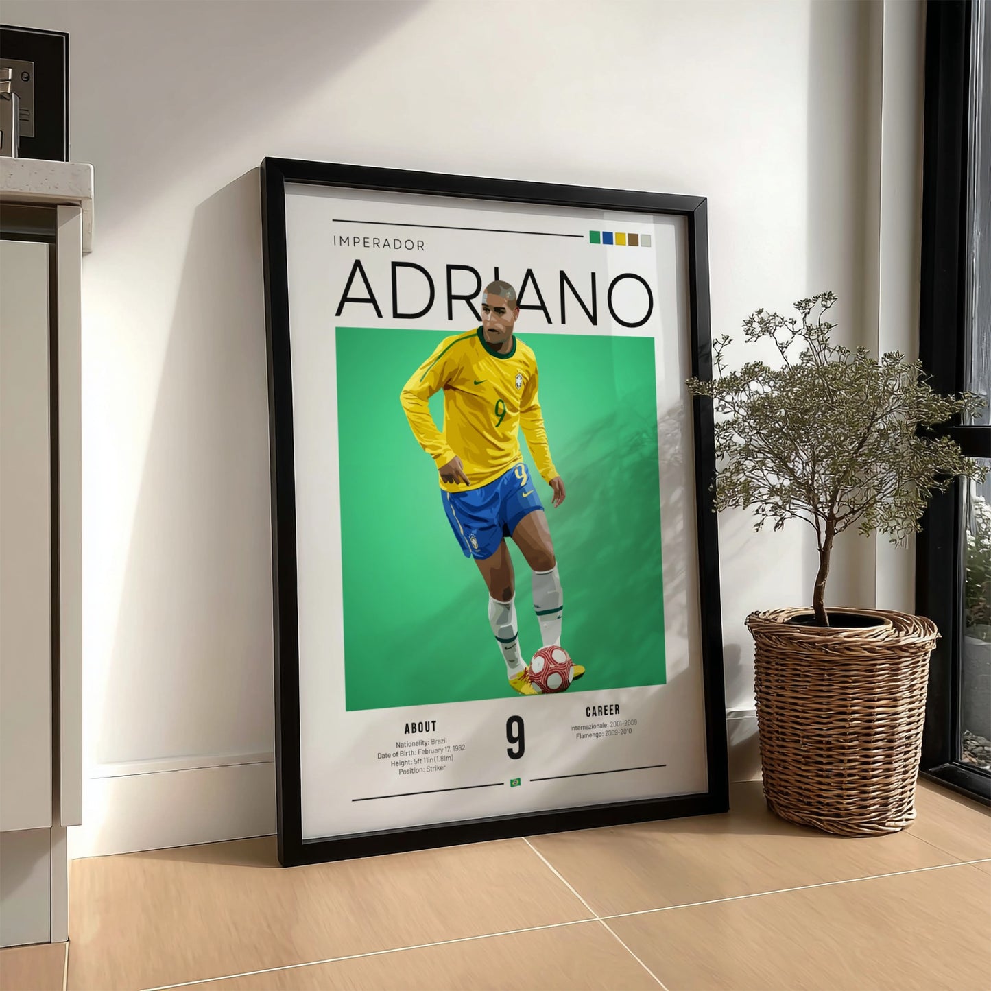 Adriano football player art featuring vibrant colors and dynamic pose, ideal for sports enthusiasts and wall