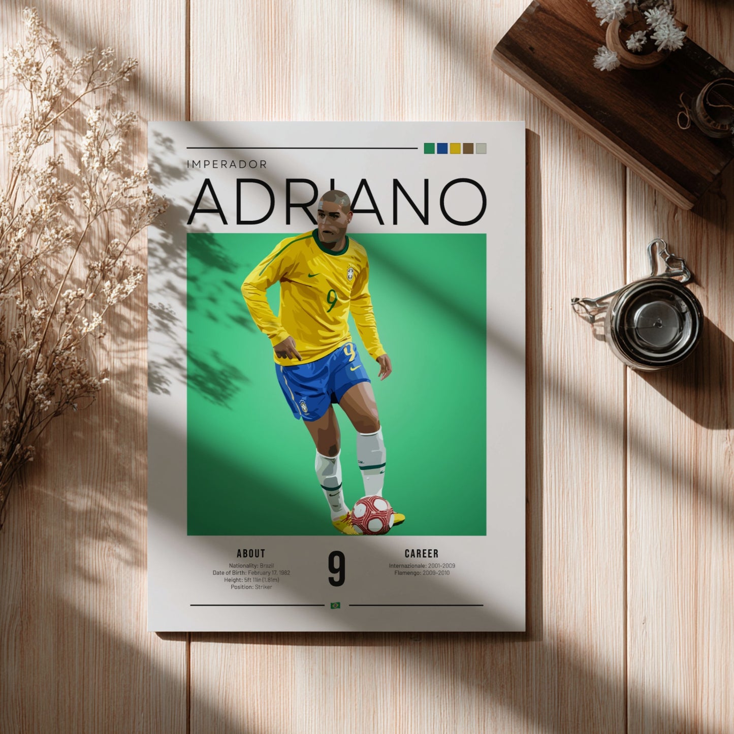 Adriano football player art featuring vibrant colors and dynamic pose, ideal for sports enthusiasts and wall