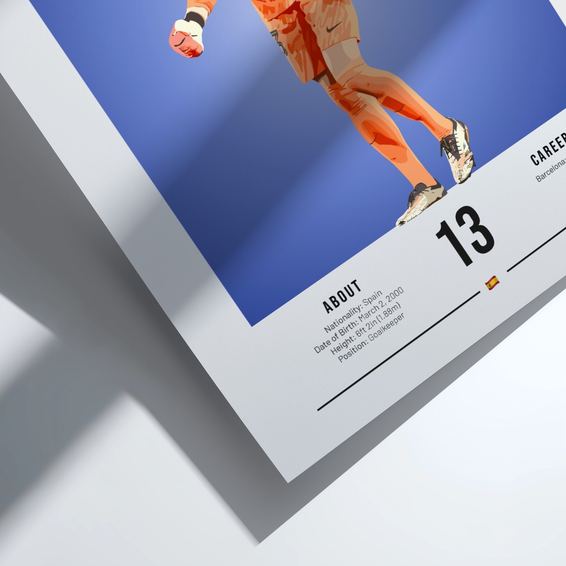 Iñaki Peña sports poster featuring a goalkeeper in an orange kit against a blue background, vibrant wall art