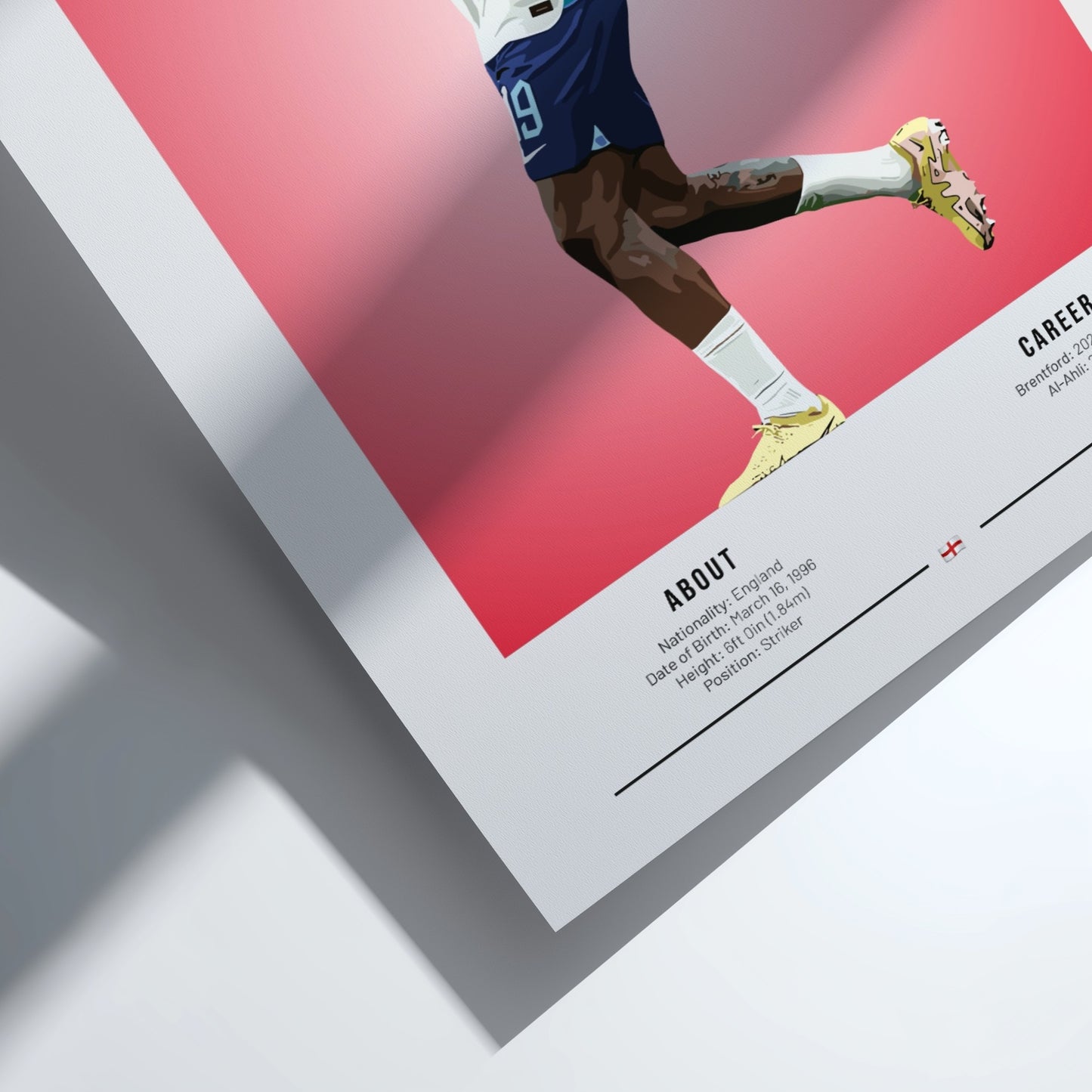 Ivan Toney poster featuring England National Team colors and dynamic football action style