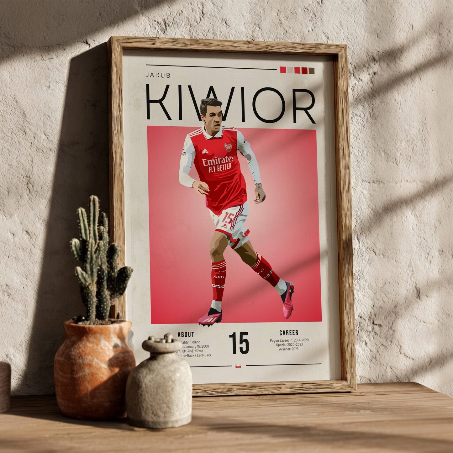 Jakub Kiwior poster featuring vibrant colors and modern design, perfect for sports enthusiasts and football