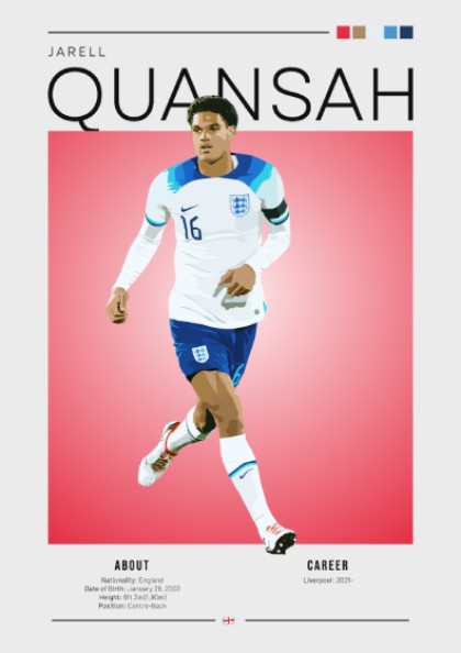 Jarell Quansah poster featuring England National Team colors and dynamic design