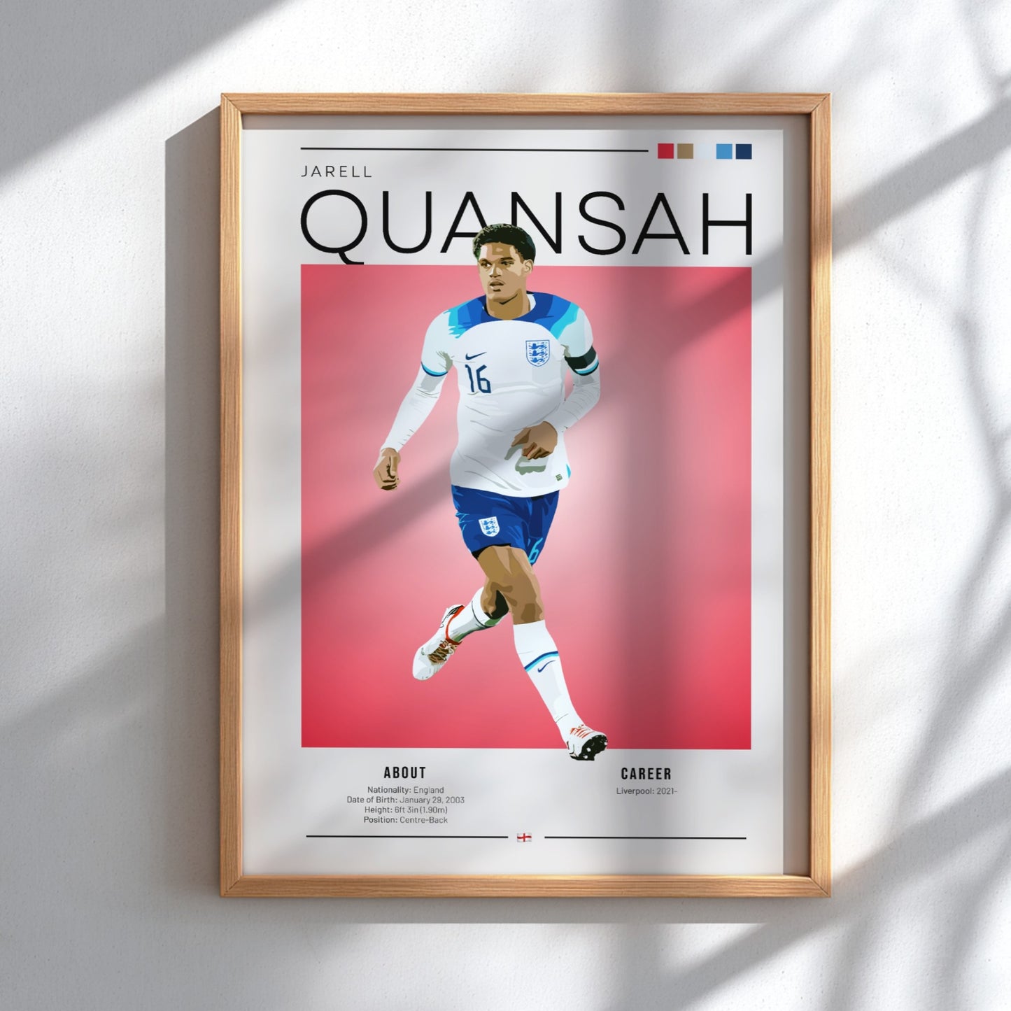 Jarell Quansah poster featuring England National Team colors and dynamic design