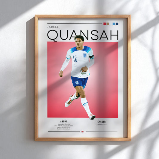 Jarell Quansah poster featuring England National Team colors and dynamic design