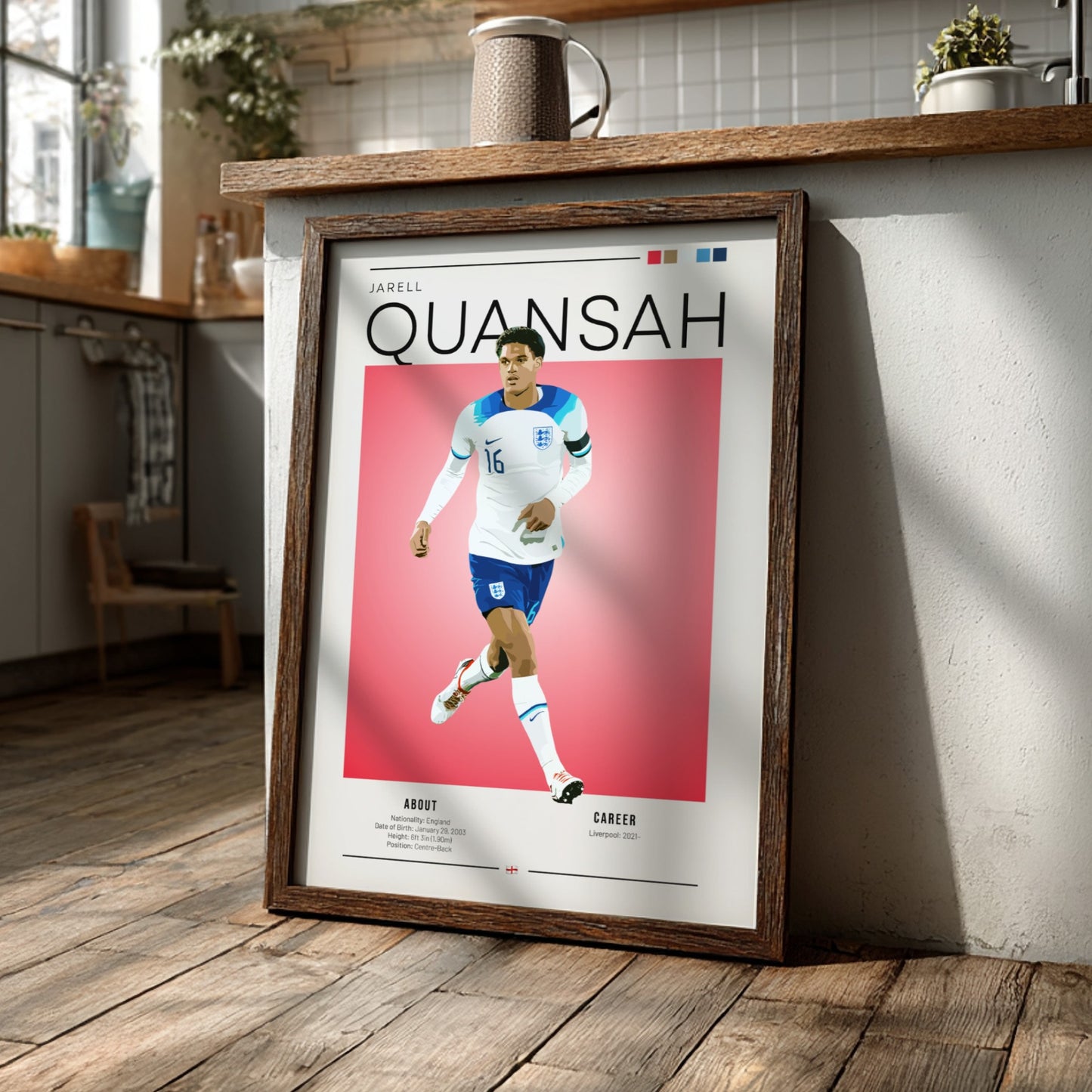 Jarell Quansah poster featuring England National Team colors and dynamic design
