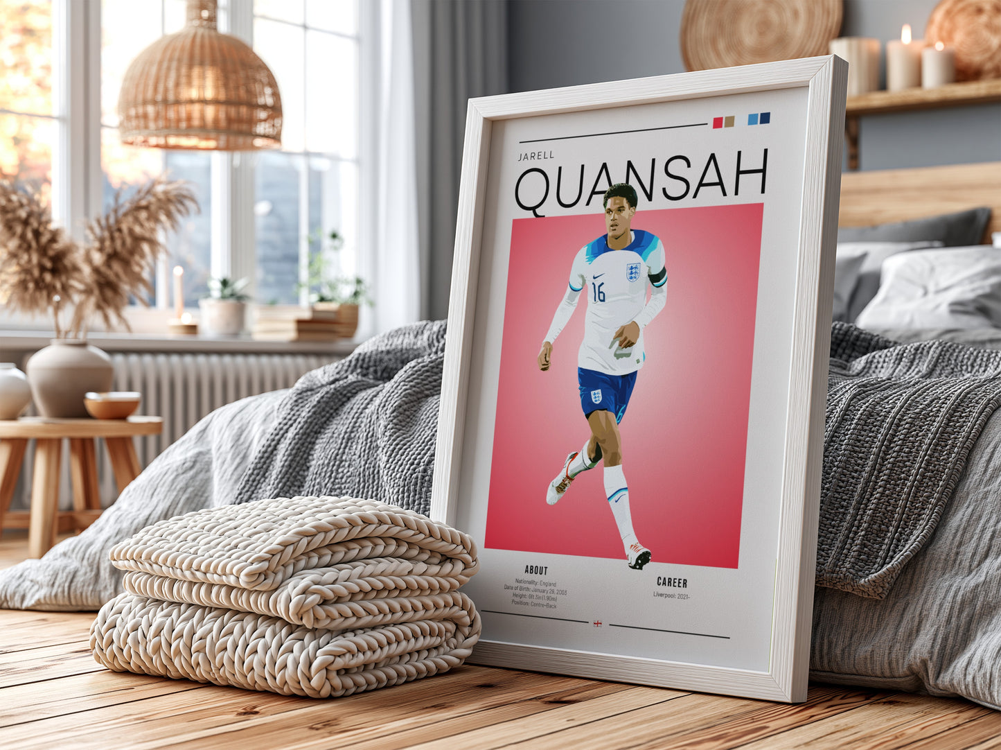 Jarell Quansah poster featuring England National Team colors and dynamic design