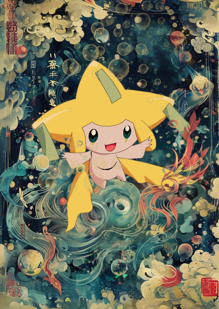 Jirachi: Japanese Tapestry Style Pokemon Anime Poster