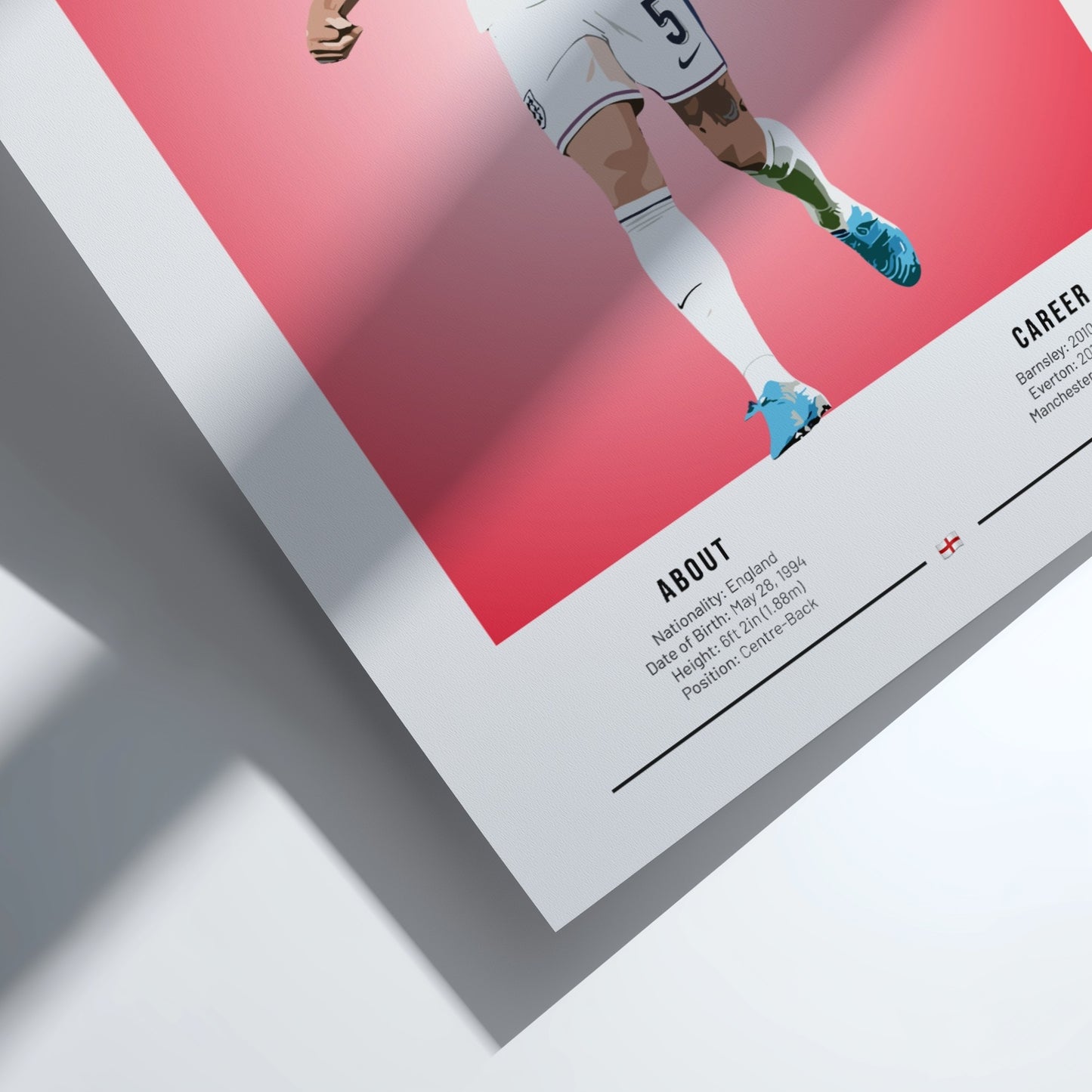 John Stones wall art featuring England National Team colors and style, perfect for football fans.
