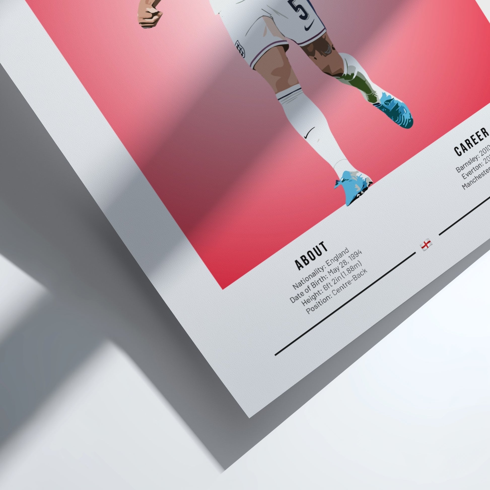 John Stones wall art featuring England National Team colors and style, perfect for football fans.