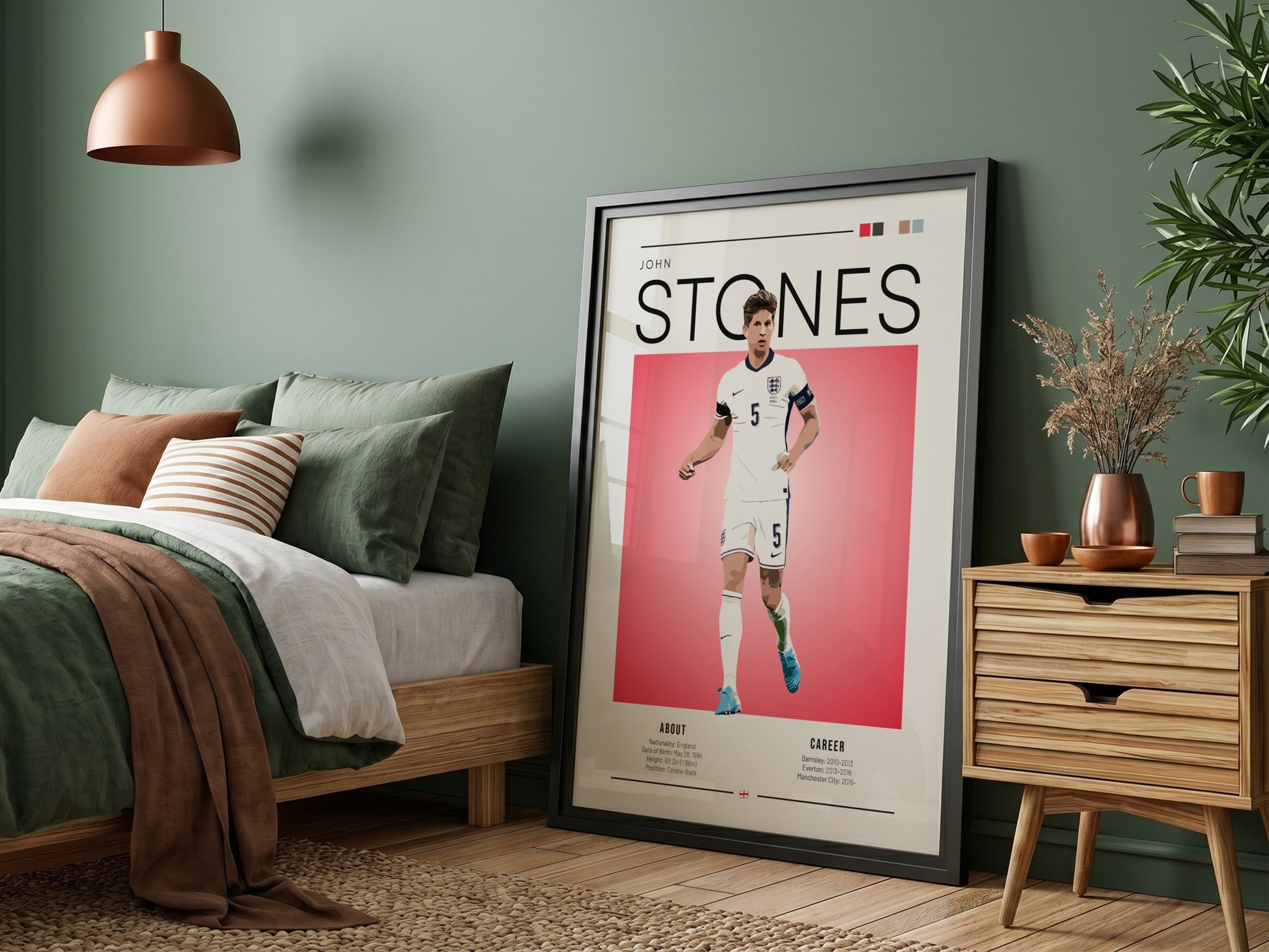 John Stones wall art featuring England National Team colors and style, perfect for football fans.