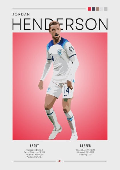 Jordan Henderson wall art featuring England National Team colors and dynamic pose