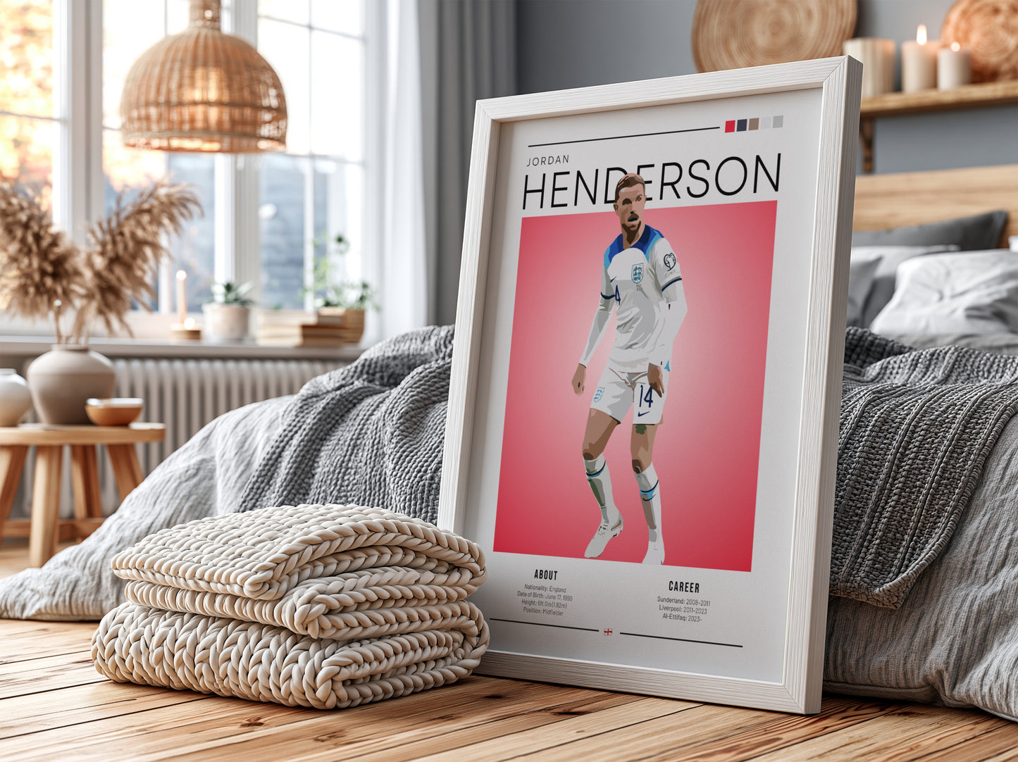 Jordan Henderson wall art featuring England National Team colors and dynamic pose