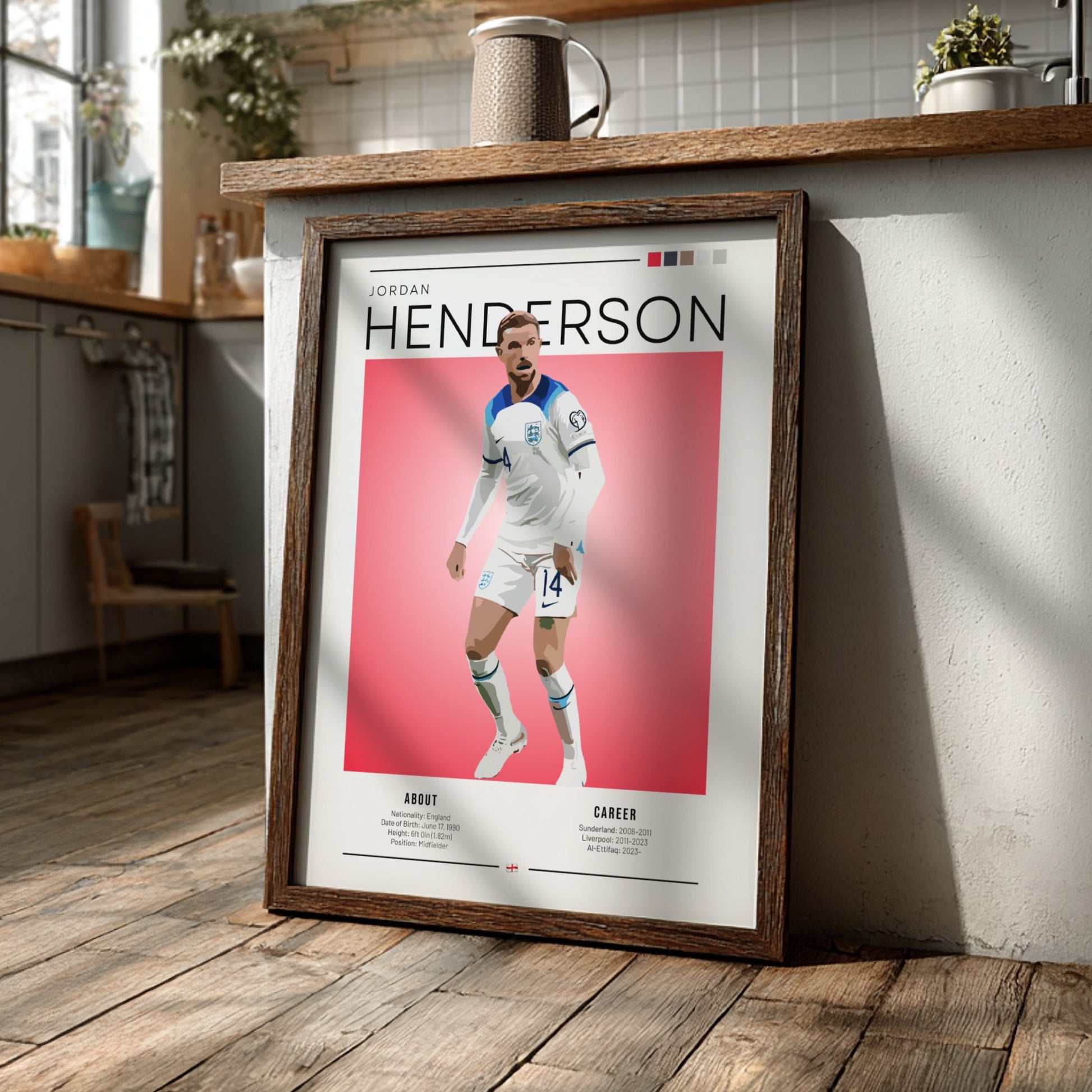 Jordan Henderson wall art featuring England National Team colors and dynamic pose