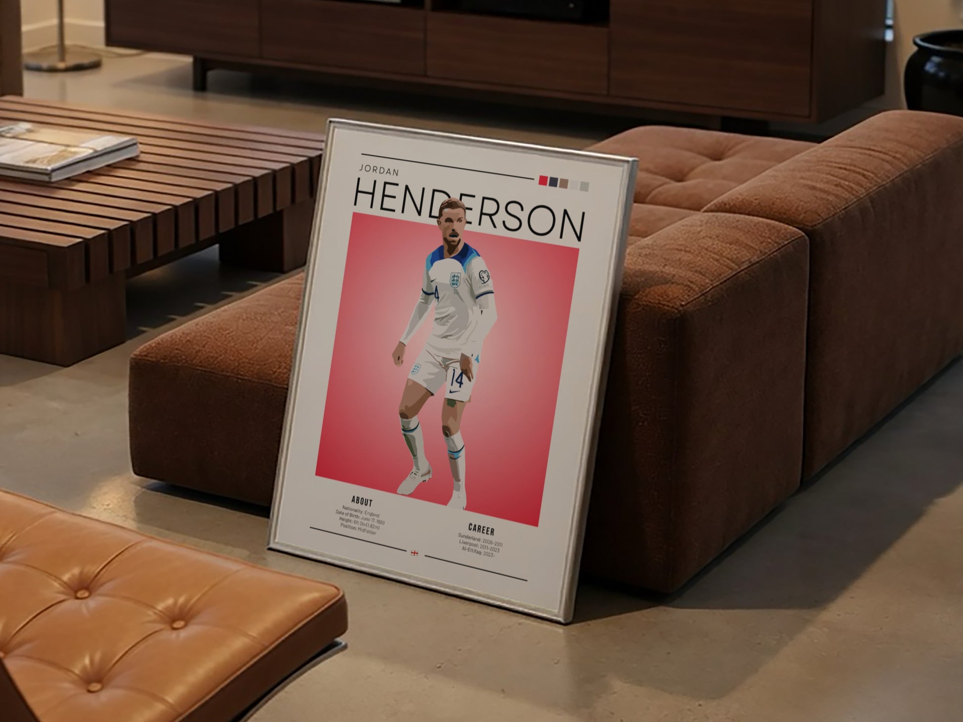 Jordan Henderson wall art featuring England National Team colors and dynamic pose