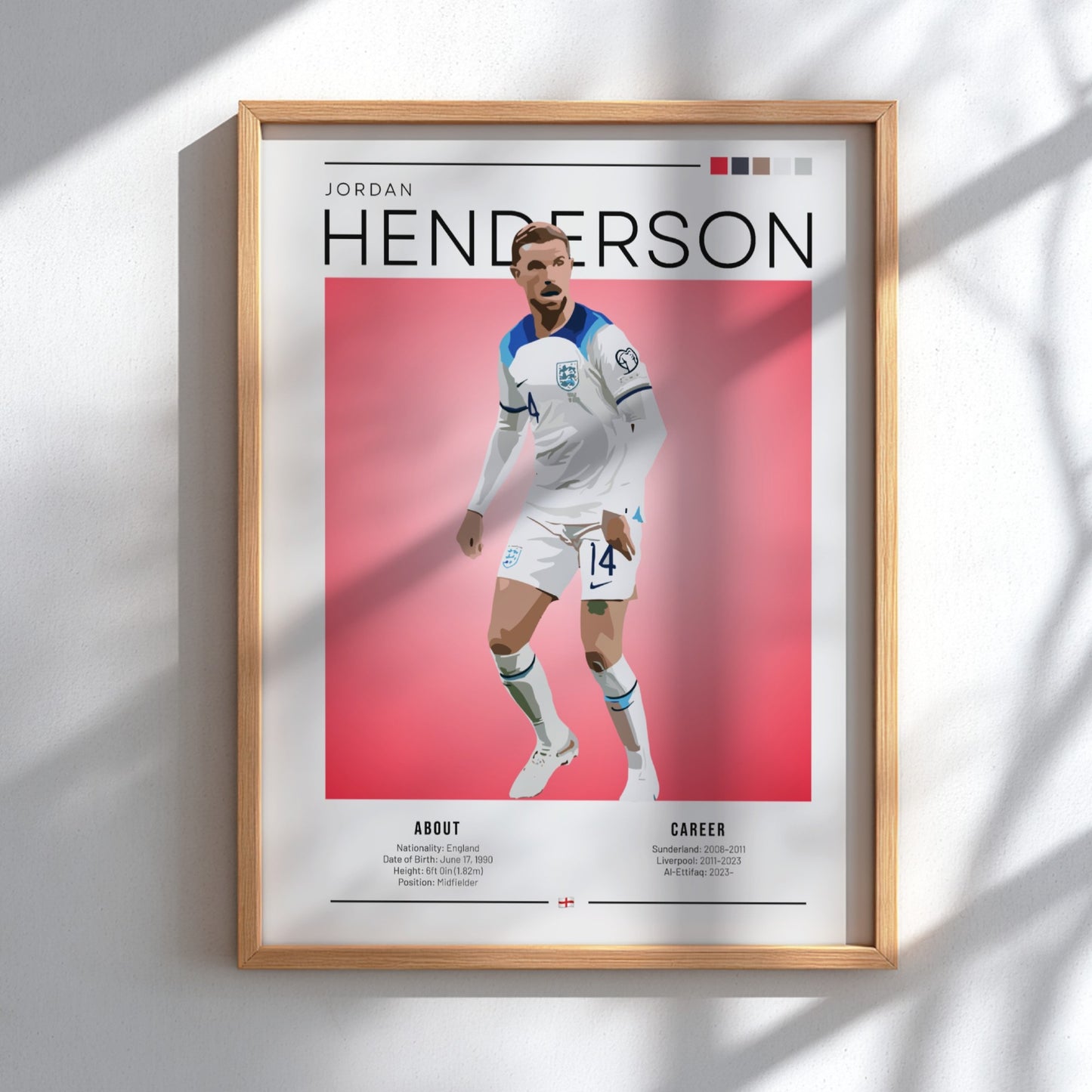 Jordan Henderson wall art featuring England National Team colors and dynamic pose