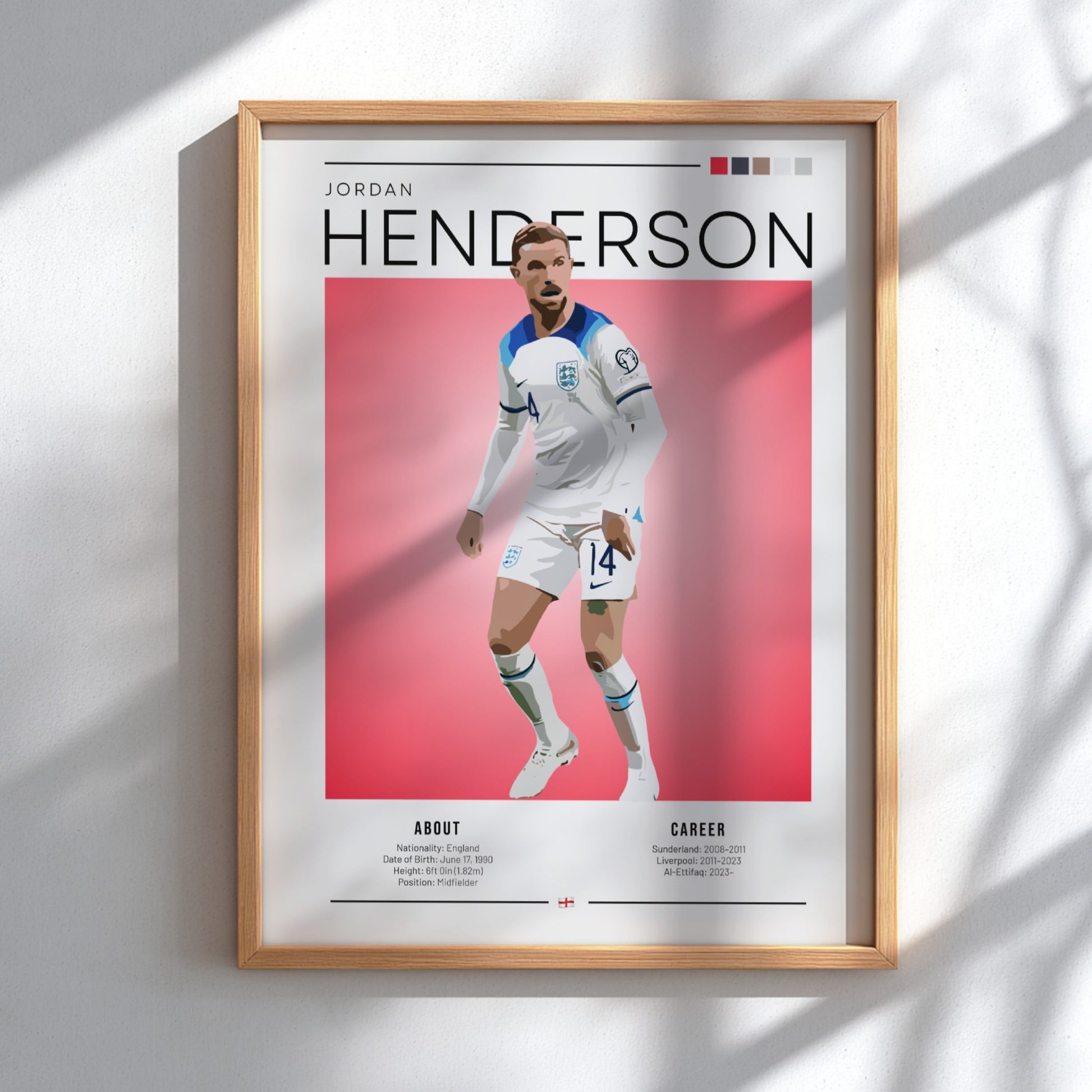 Jordan Henderson wall art featuring England National Team colors and dynamic pose