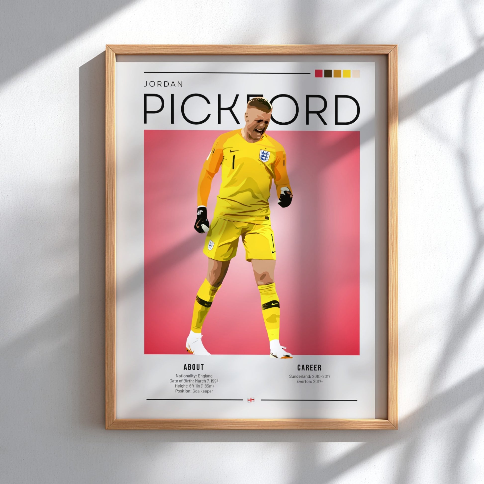 Jordan Pickford poster featuring England national team colors and dynamic design