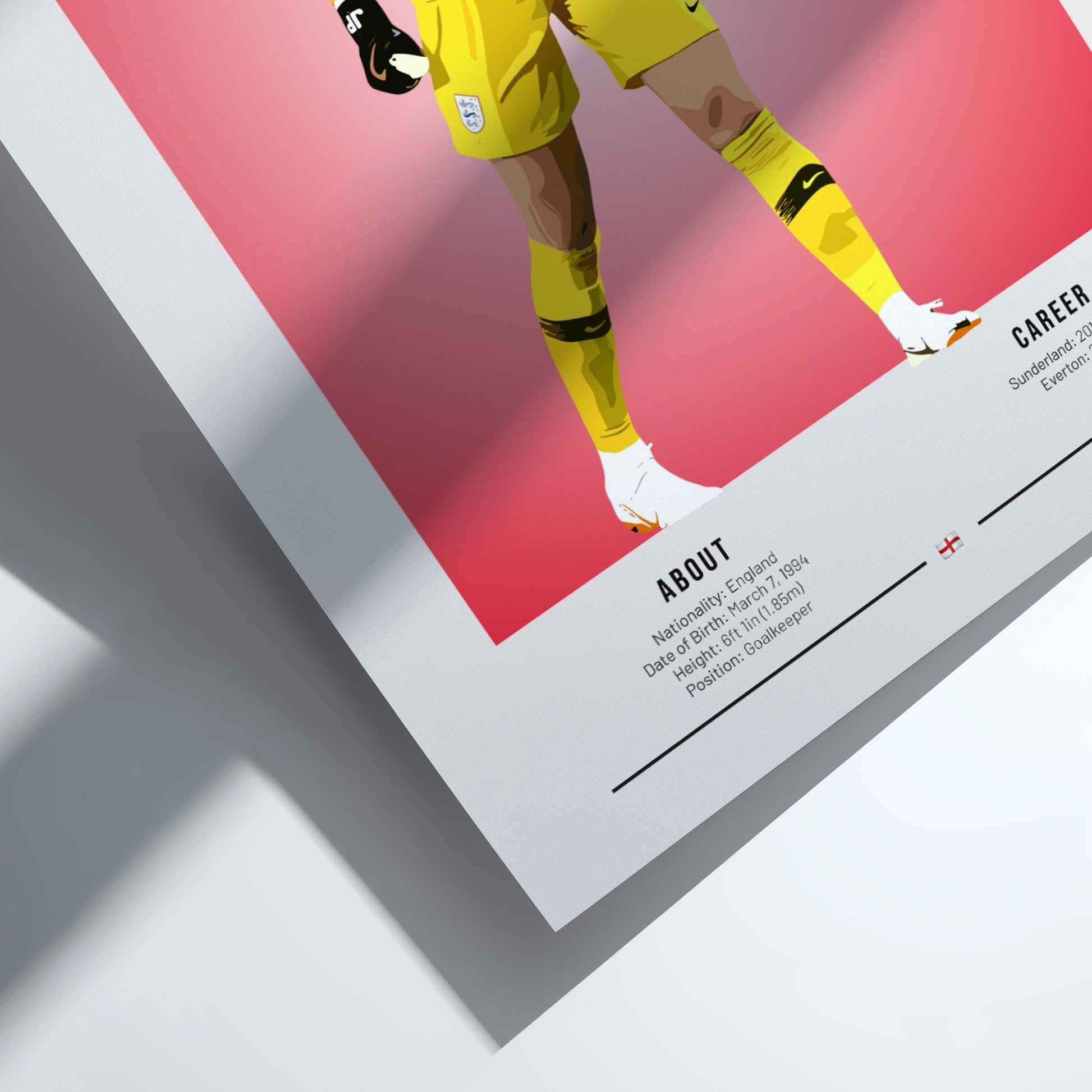 Jordan Pickford poster featuring England national team colors and dynamic design