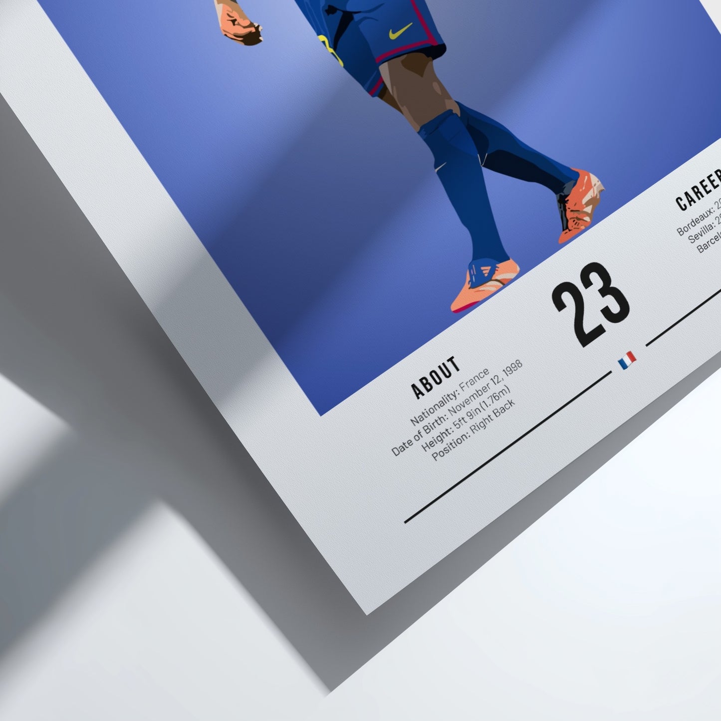 Jules Koundé poster featuring vibrant colors and modern design, ideal for sports wall art.