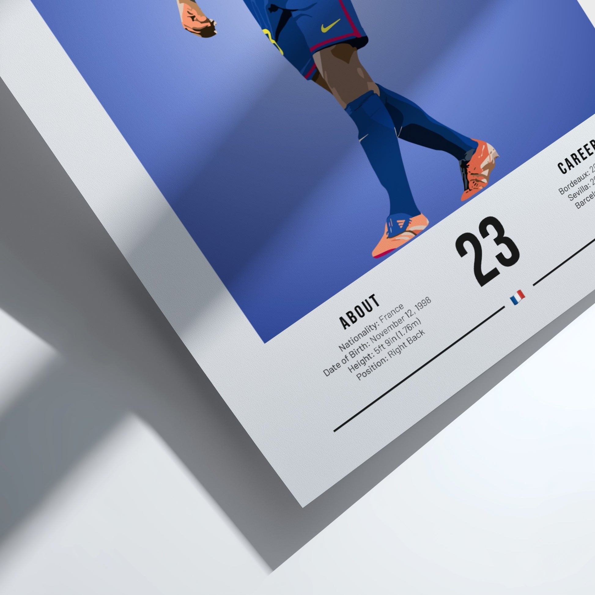 Jules Koundé poster featuring vibrant colors and modern design, ideal for sports wall art.