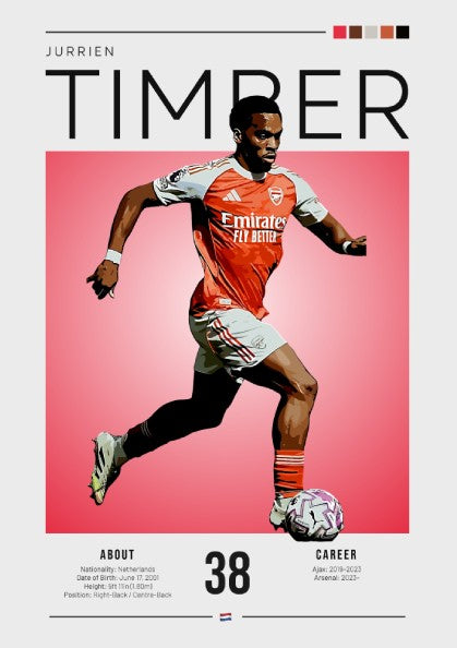 Jurrien Timber poster featuring vibrant colors and dynamic football action, perfect for sports wall art.