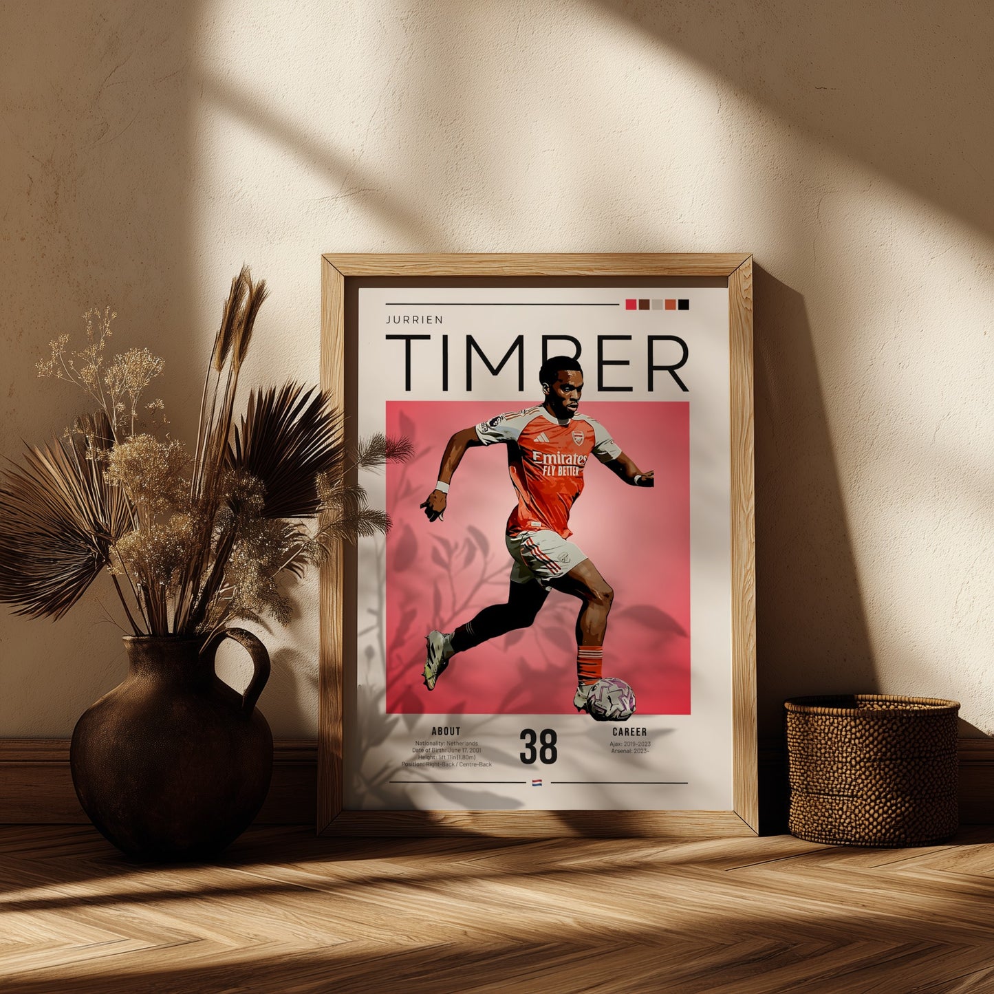 Jurrien Timber poster featuring vibrant colors and dynamic football action, perfect for sports wall art.