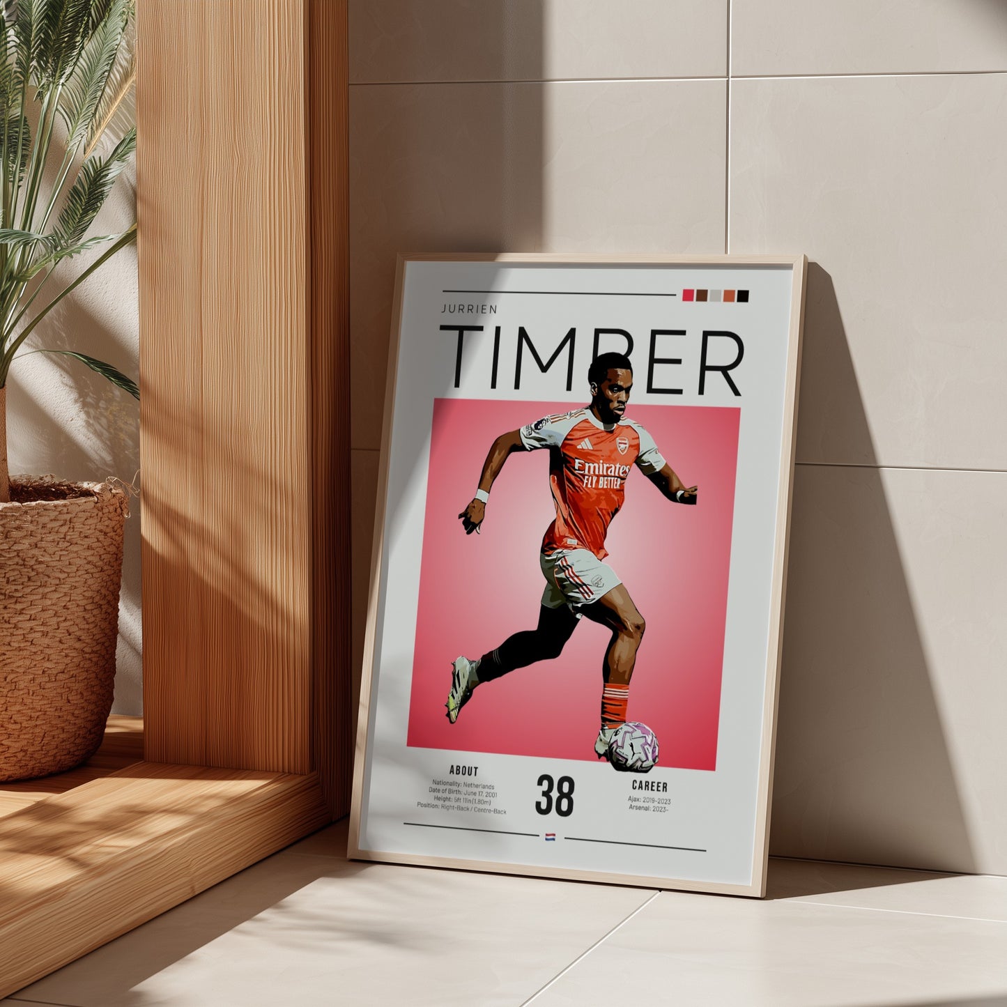 Jurrien Timber poster featuring vibrant colors and dynamic football action, perfect for sports wall art.