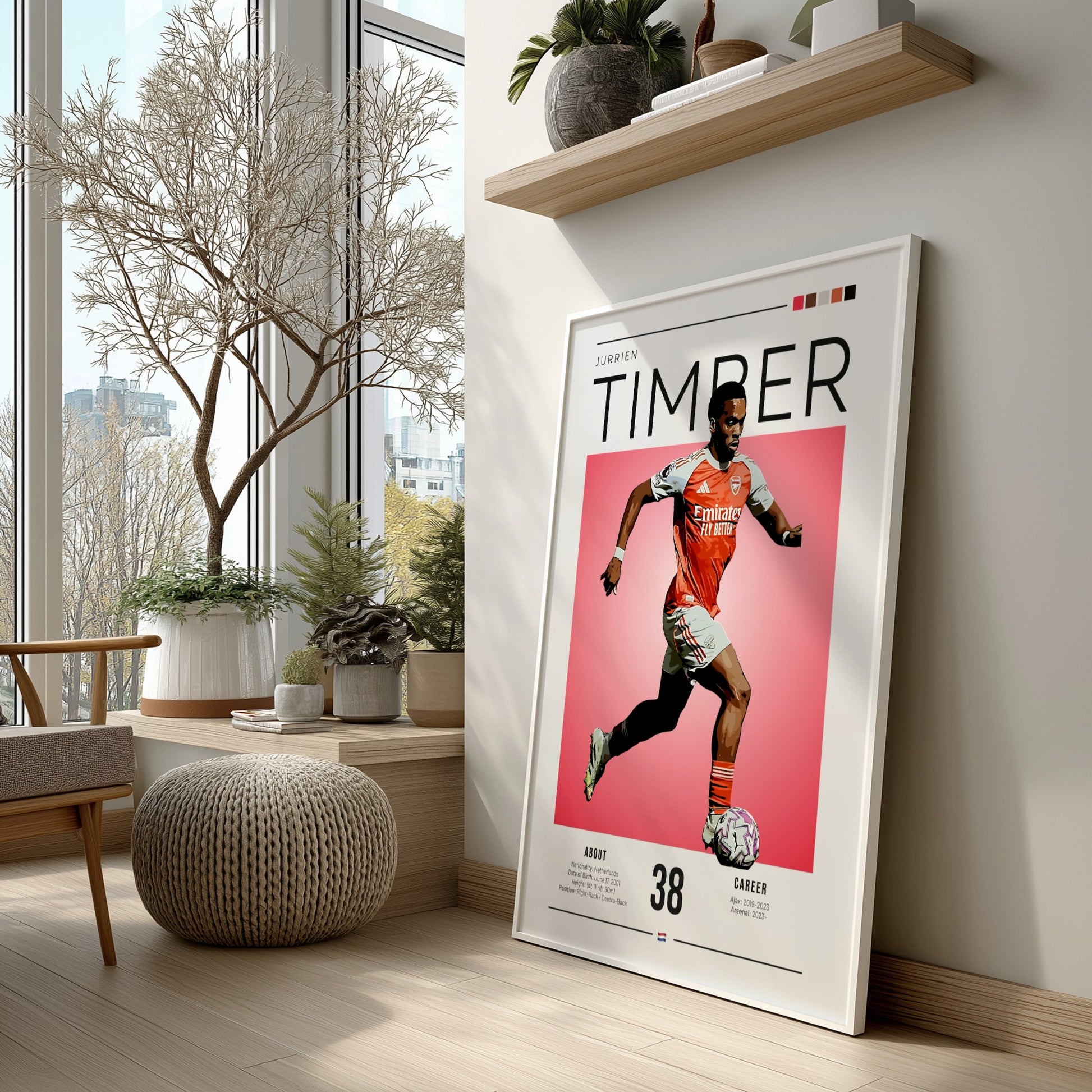 Jurrien Timber poster featuring vibrant colors and dynamic football action, perfect for sports wall art.