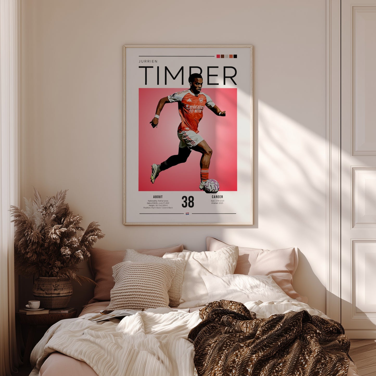 Jurrien Timber poster featuring vibrant colors and dynamic football action, perfect for sports wall art.