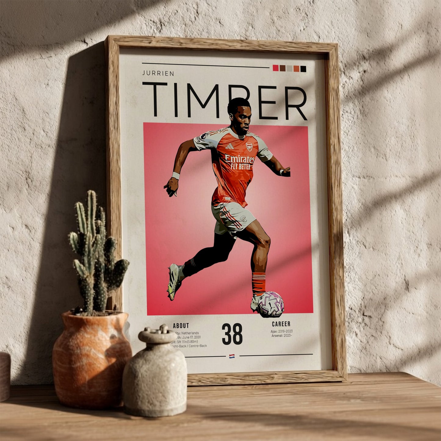 Jurrien Timber poster featuring vibrant colors and dynamic football action, perfect for sports wall art.