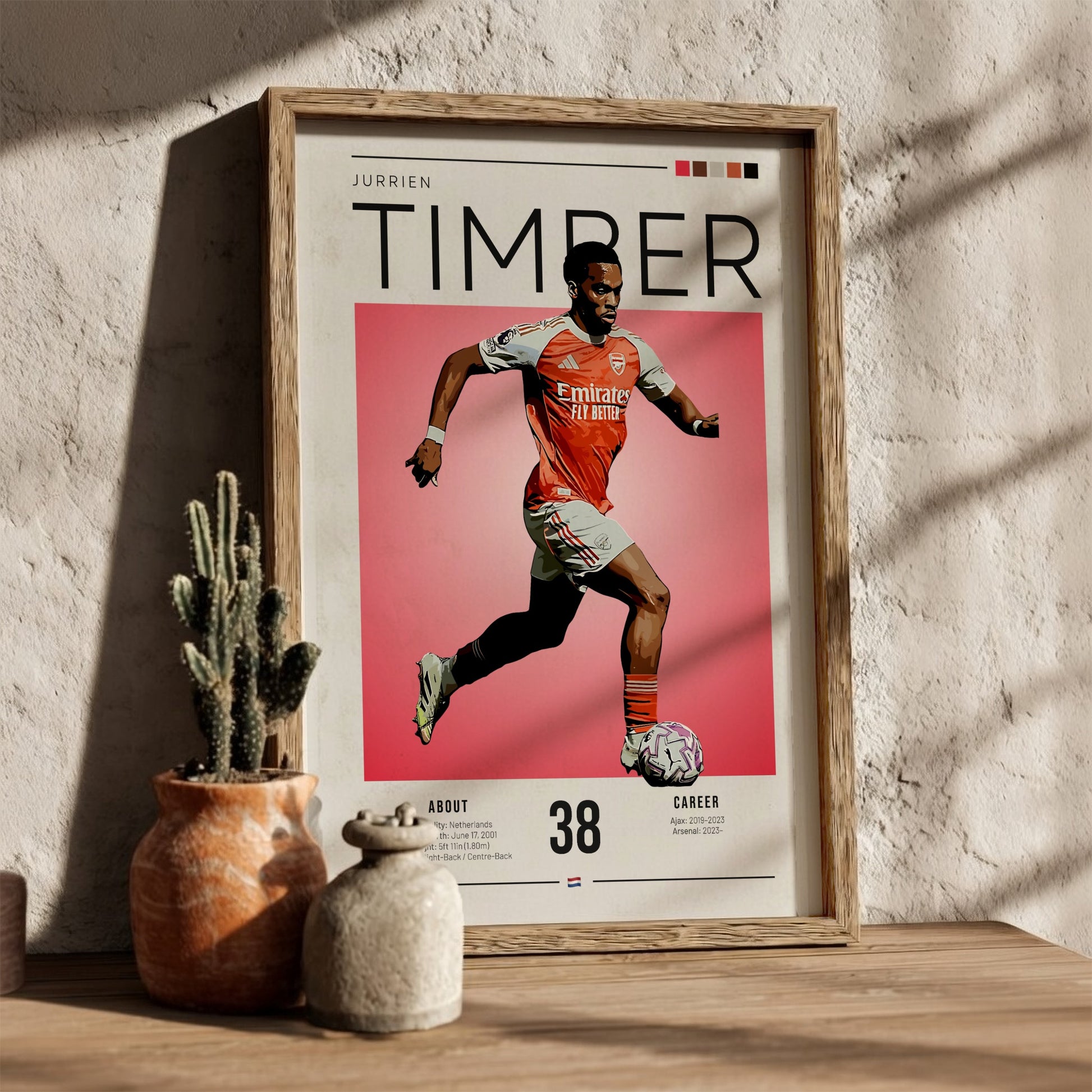 Jurrien Timber poster featuring vibrant colors and dynamic football action, perfect for sports wall art.