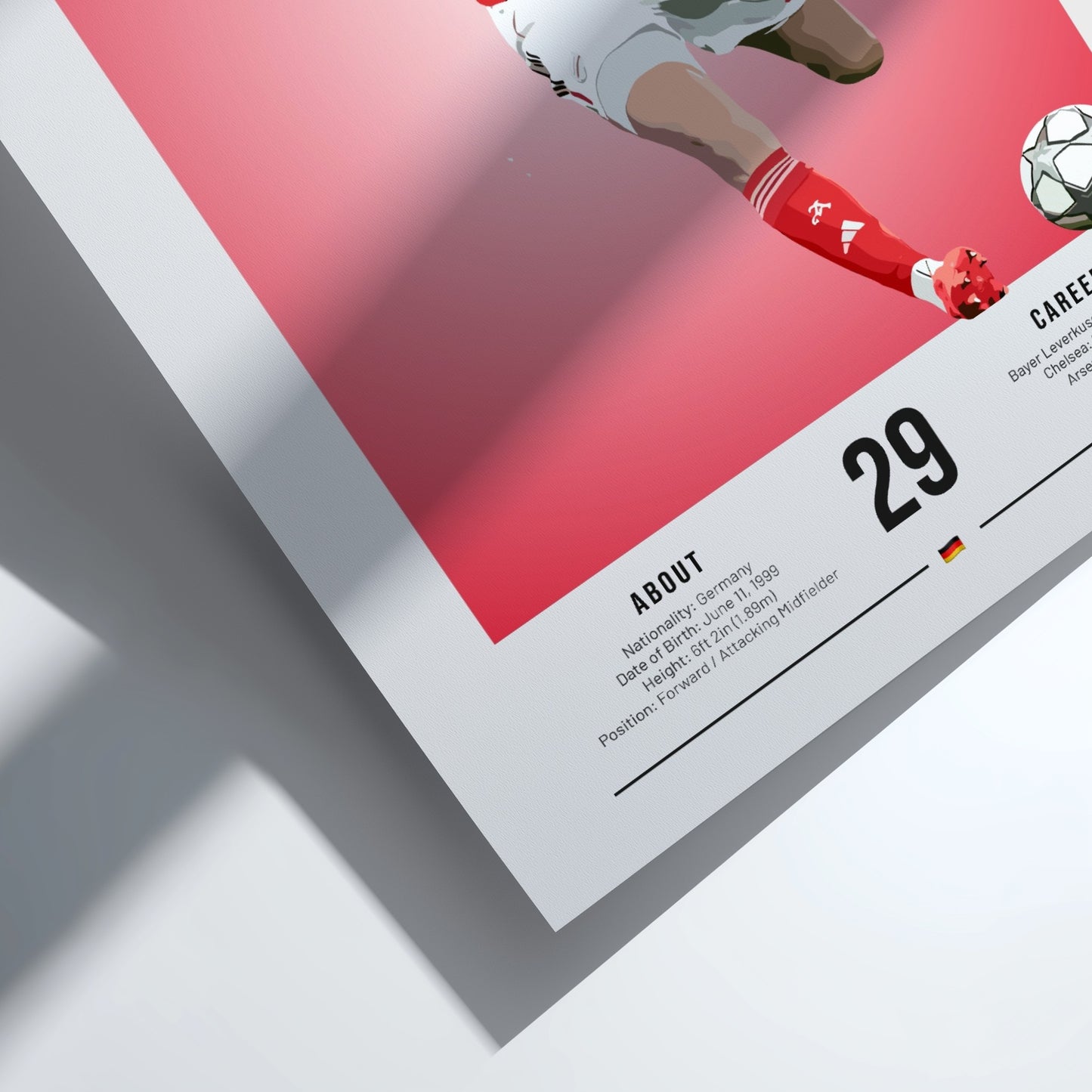 Kai Havertz poster featuring vibrant colors and dynamic football action, perfect for sports enthusiasts and