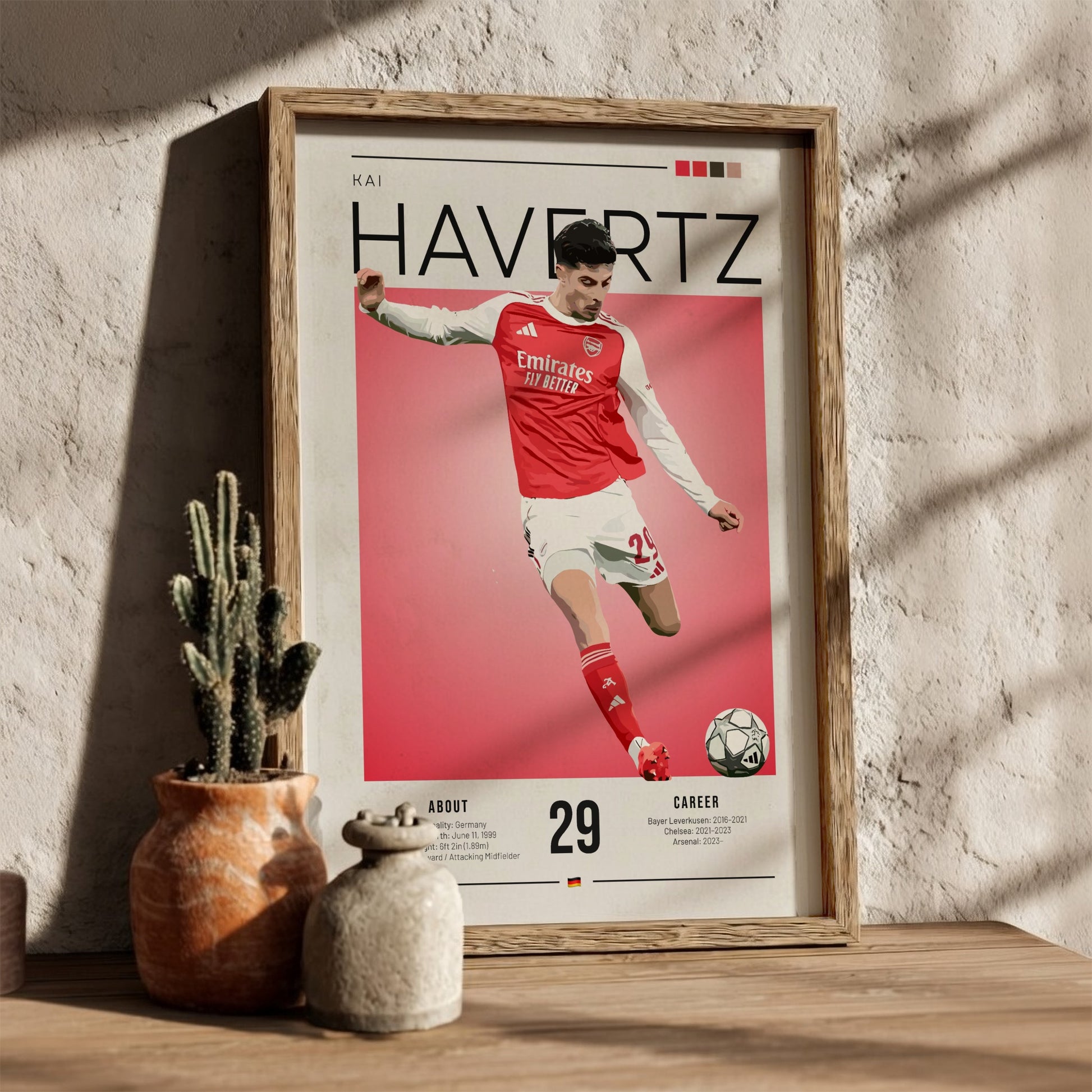 Kai Havertz poster featuring vibrant colors and dynamic football action, perfect for sports enthusiasts and