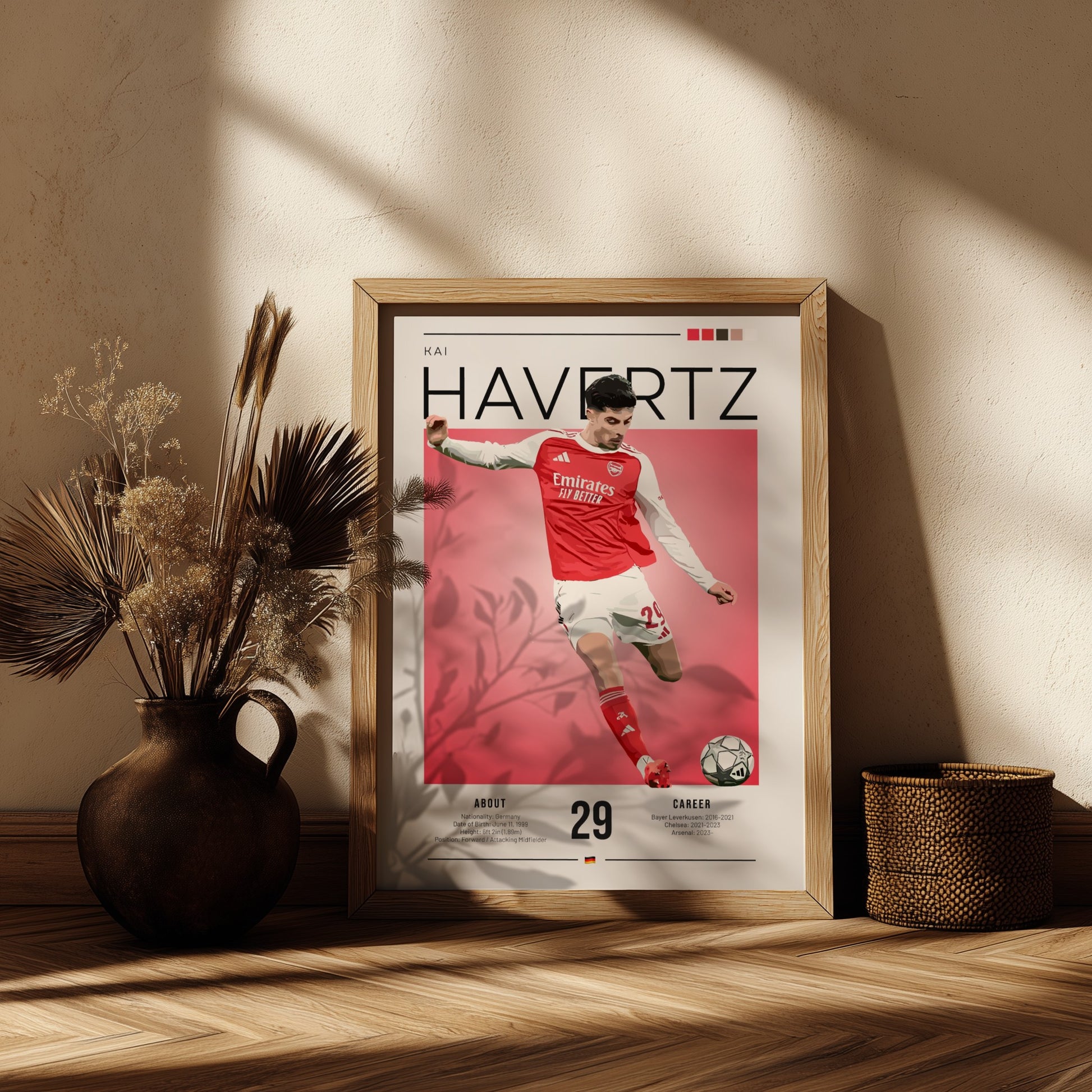 Kai Havertz poster featuring vibrant colors and dynamic football action, perfect for sports enthusiasts and