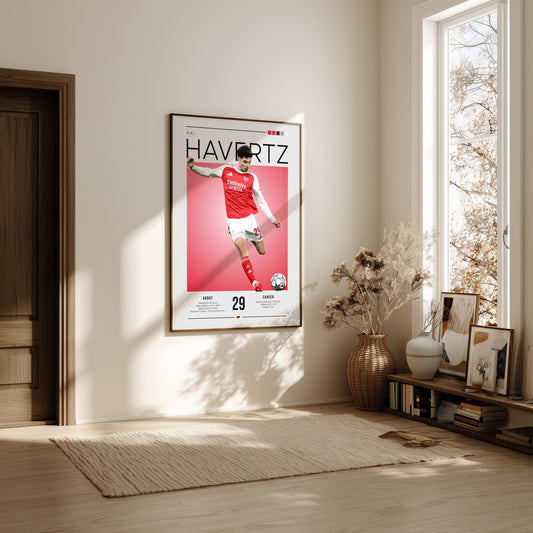 Kai Havertz poster featuring vibrant colors and dynamic football action, perfect for sports enthusiasts and
