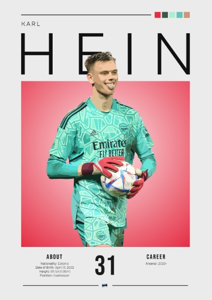 Karl Hein poster featuring a goalkeeper in vibrant colors, modern sports wall art design